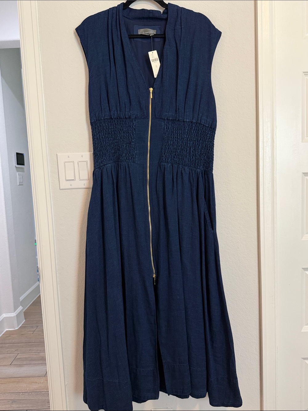 Anthropologie Navy Midi Dress with Front Zip